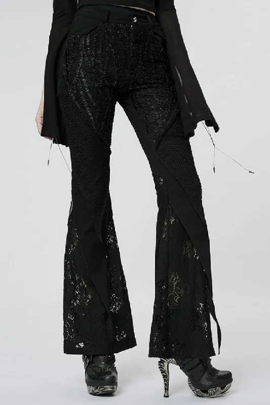 Black Stitching Lace Slim Women's Gothic Flared Pants Soft Sweatpants Style