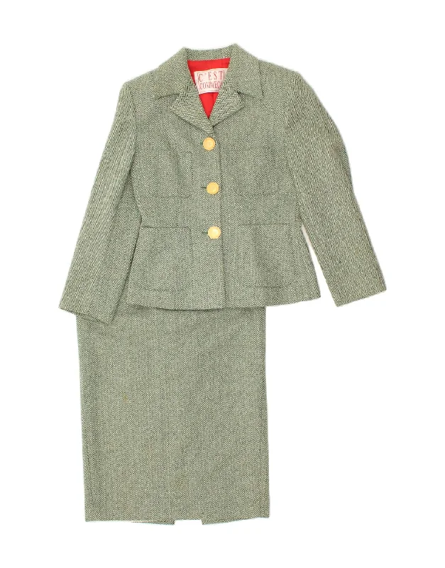 C'EST COMMECA Womens 3 Button 2 Piece Skirt Set UK 10 Small W26  Green velvet skirt rich