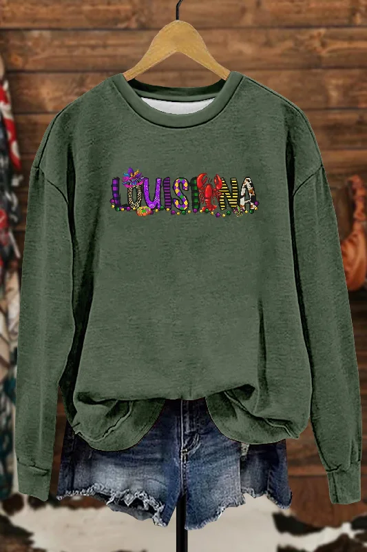 Louisiana Print Mardi Gras Sweatshirt Hoodie with Drawstring Waist Adjustable Fitted