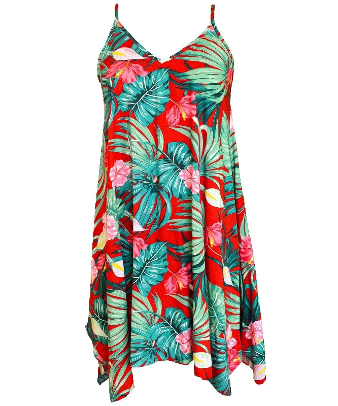 Short Hawaiian Dress with Scarf Hem Palms Hibiscus Tunics Recommended stylist