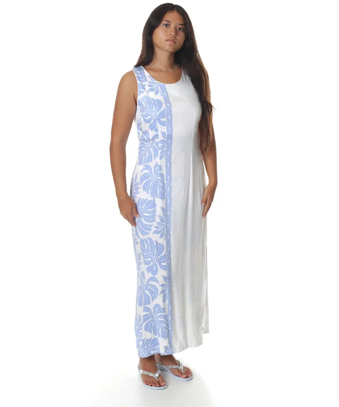 Prince Kuhio Long Maxi Hawaiian Dress White Blue Tunics Top rated