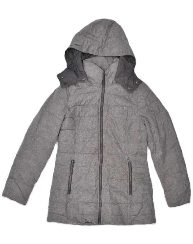 NAUTICA Womens Hooded Padded Jacket UK 14 Medium Grey Polyester Bomber Jacket Anorak Windbreaker
