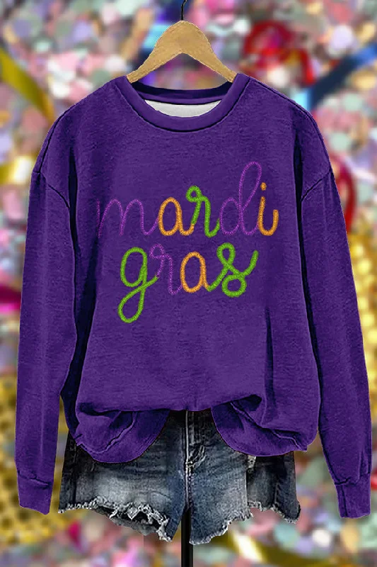 Retro Mardi Gras Sweatshirt Hoodie with Elastic Waist Stretchable Comfortable