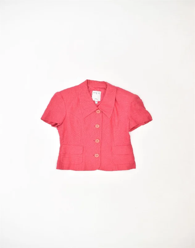 ON5IVE Womens 4 Button Short Sleeve Blazer Jacket IT 48 XL Pink Linen Faux Fur Jacket Real Fur Jacket Shearling Jacket
