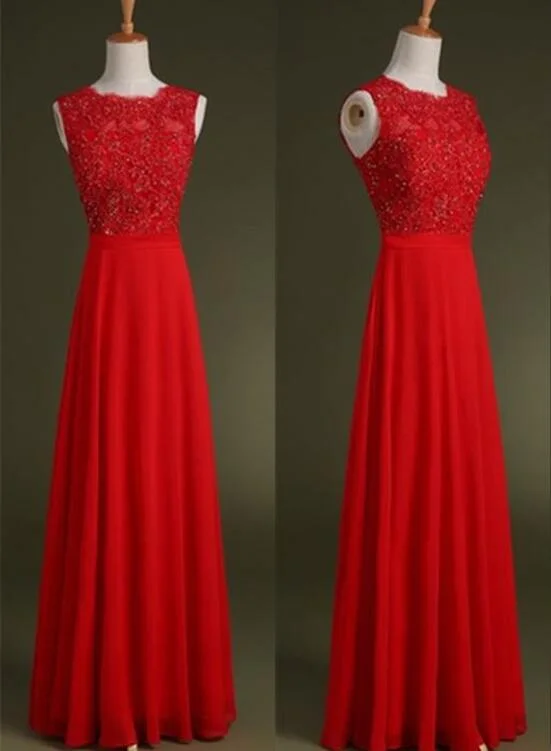 Charming Red Chiffon Prom Dress , Party Dresses, Red Floor Length Evening Dress Tunics Vintage classic