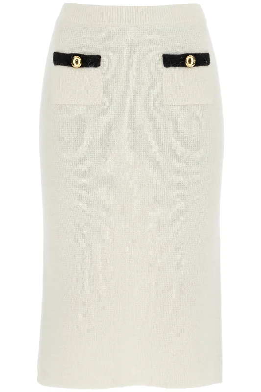 'alpaca midi skirt FABX3963 K4437 WHITE wool skirt warm