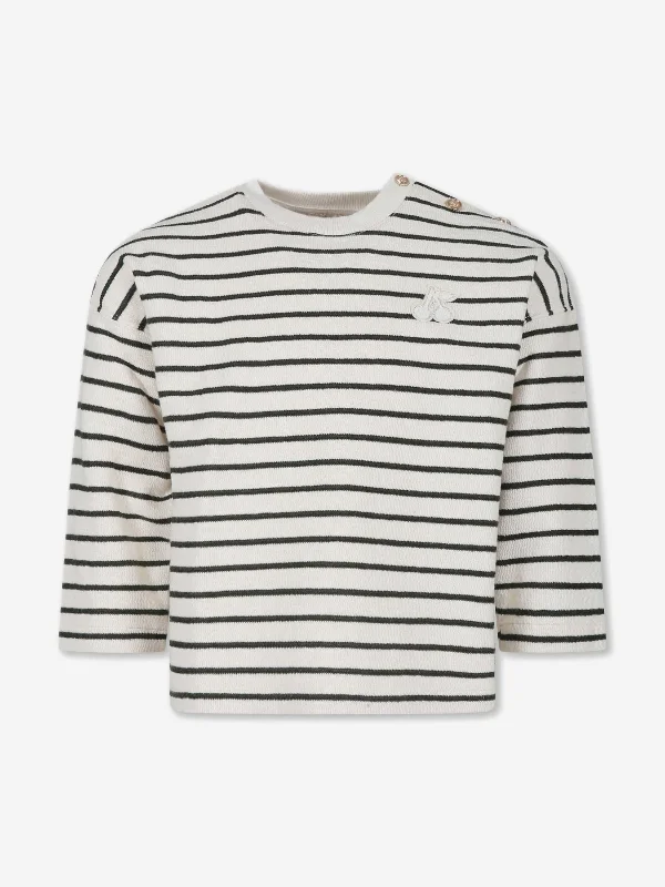 Bonpoint Girls Striped Gaya Sweatshirt in Multicolour Hoodie with Metallic Shiny Futuristic