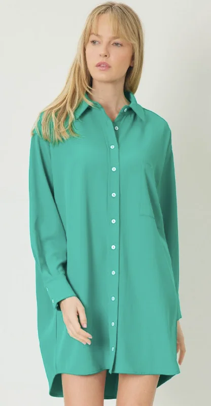 Green Button Up Dress Tunics Fashionable chic