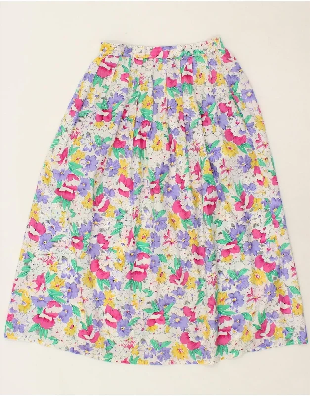 VINTAGE Womens A-Line Skirt UK 12 Medium W28  Multicoloured Floral denim skirt classic