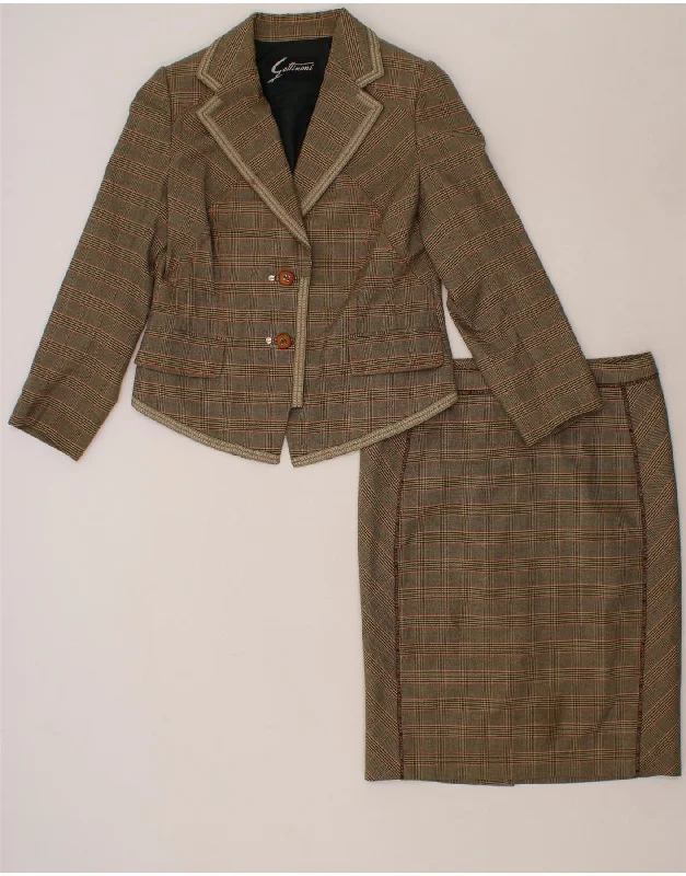 GATTINONI Womens 2 Button 2 Piece Skirt Set US 10 Large W32 L23 Brown wool skirt sturdy
