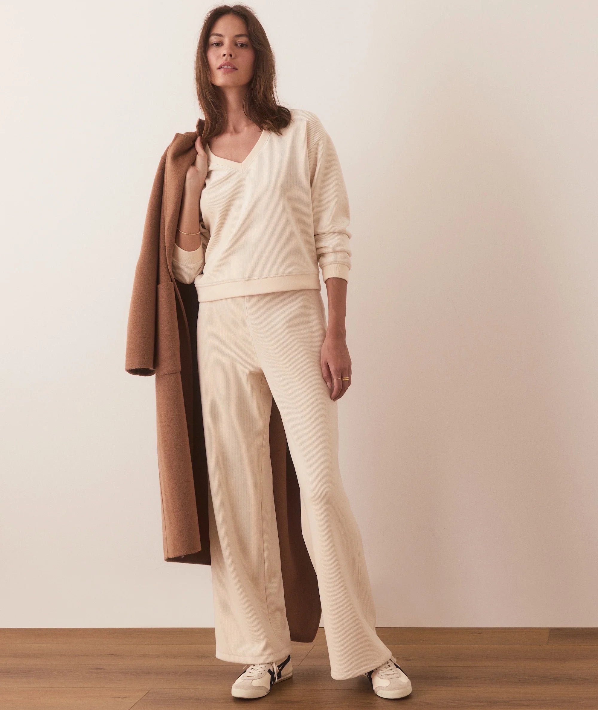 Cord Velour Wide Leg Pant - Cream Relaxed Linen Pants
