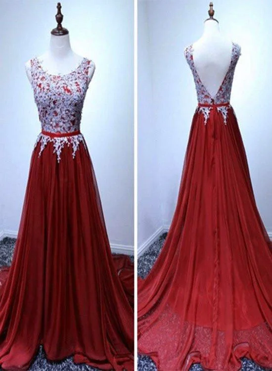 Wine Red Chiffon and Lace A-line Elegant Prom Gown, Prom Dress , Party Dress Tunics Cozy soft