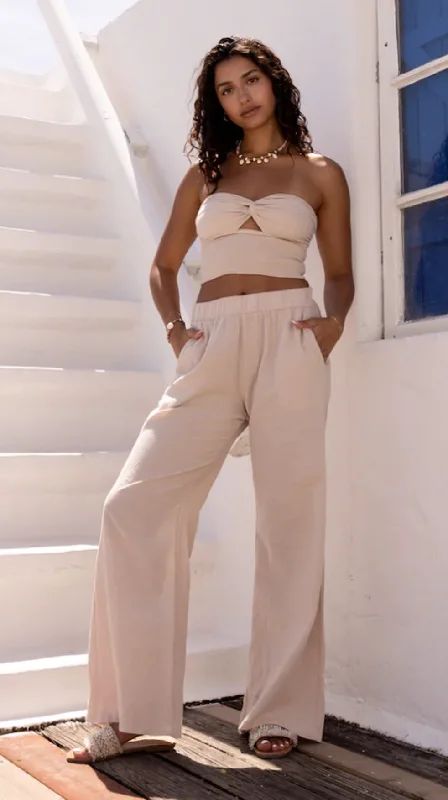 Azure Pants- Beige Elegant High-Waist Pants