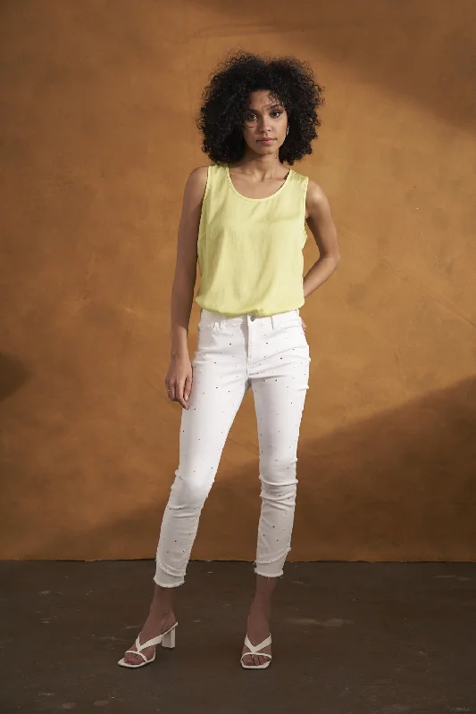 Renaur Denim Skinny Crop Pant R10005D-E2116-WHITE Classic Bootcut Trousers