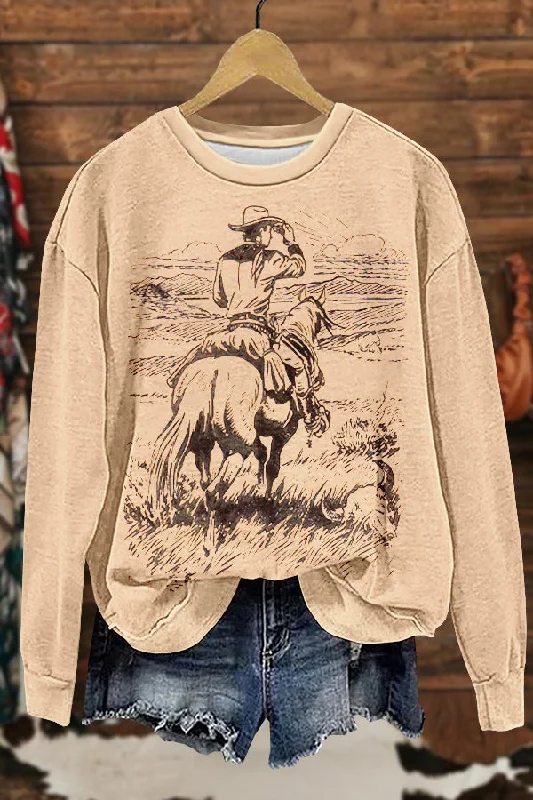 Retro Western Cowboy Print Sweatshirt Hoodie with Reflective Safety Nightwear