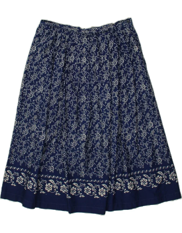 VINTAGE Womens A-Line Skirt W30 Medium Navy Blue Floral linen skirt airy