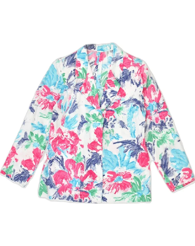 VINTAGE Womens 3 Button Blazer Jacket UK 12 Medium Multicoloured Floral Insulated Jacket Fitted Jacket Loose Jacket