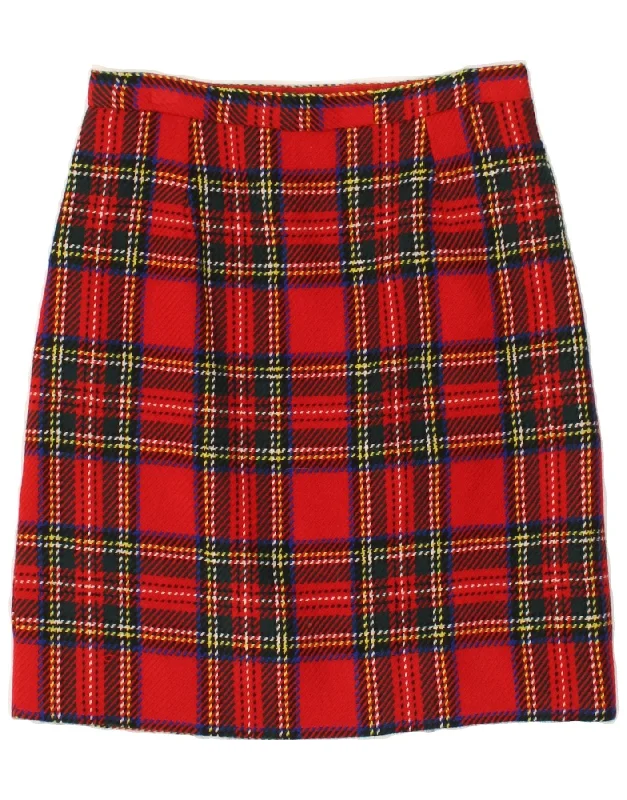 VINTAGE Womens Straight Skirt W28 Medium Red Check denim skirt classic