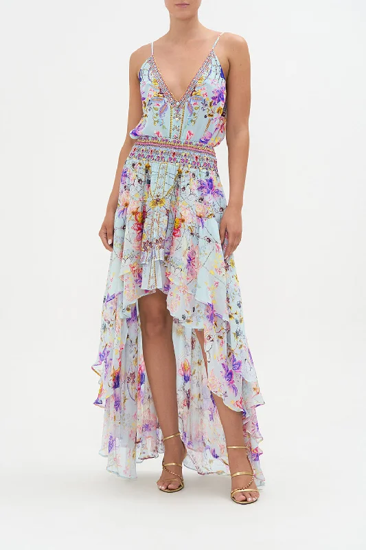SKIRT WITH DOUBLE LAYER HEM LOVE WEB silk skirt luxurious