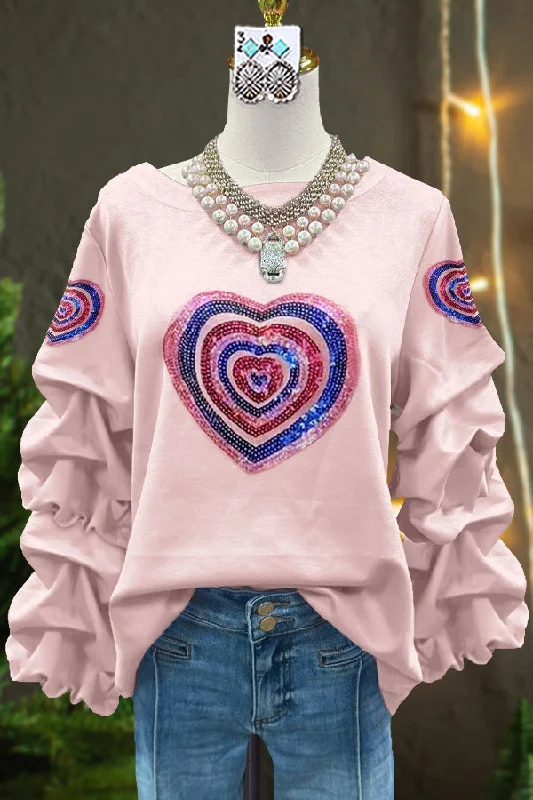 Elegant Ruffled Contrast Color Valentine's Day Sweatshirt Hoodie with Full-Zip Functional Layering