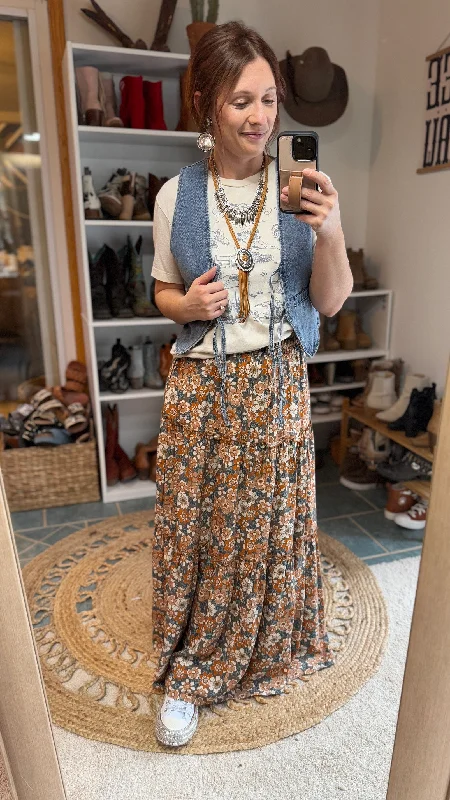 Raen Daisy Floral Maxi Skirt leather skirt sleek