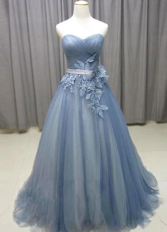 Grey Tulle Long Elegant Party Dress, Grey Formal Dress, Evening Formal Dresses Tunics Gym athletic