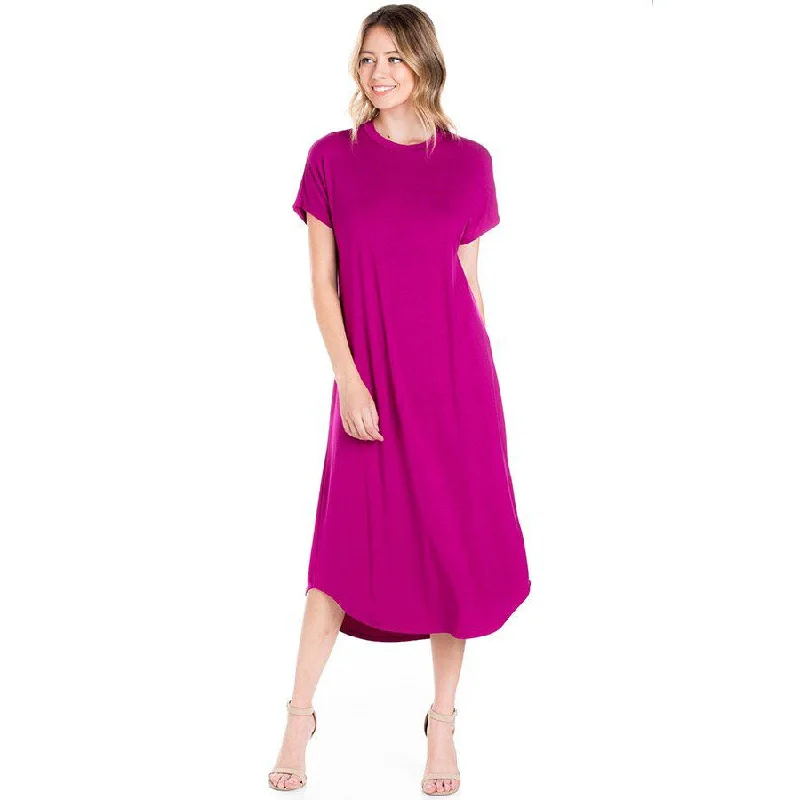 Midi Comfy Dress in Magenta Boat Neckline Classic