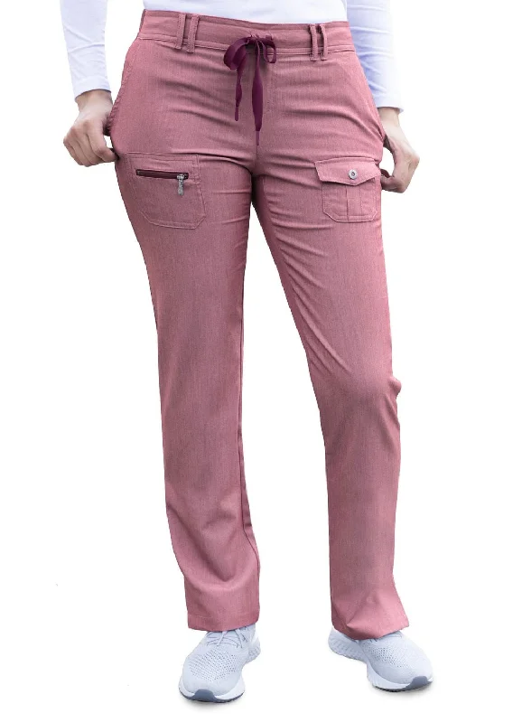 Pro Heather Slim Fit 6 Pocket Scrubs Pant by Adar XXS-3XL (Tall) / HEATHER WINE Soft Stretch Trousers