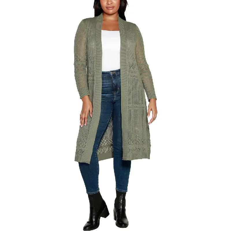 Belldini Womens Plus Pointelle Duster Cardigan Sweater