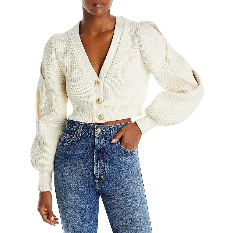 Derek Lam 10 Crosby Womens Cropped Rib Knit Cardigan Sweater