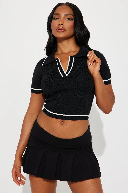 Golf Caddy Polo Sweater Top - Black/White