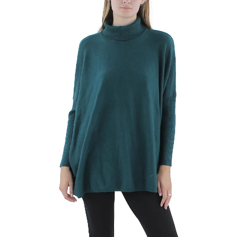 Joseph A. Womens Ribbed Tim Poncho Turtleneck Sweater