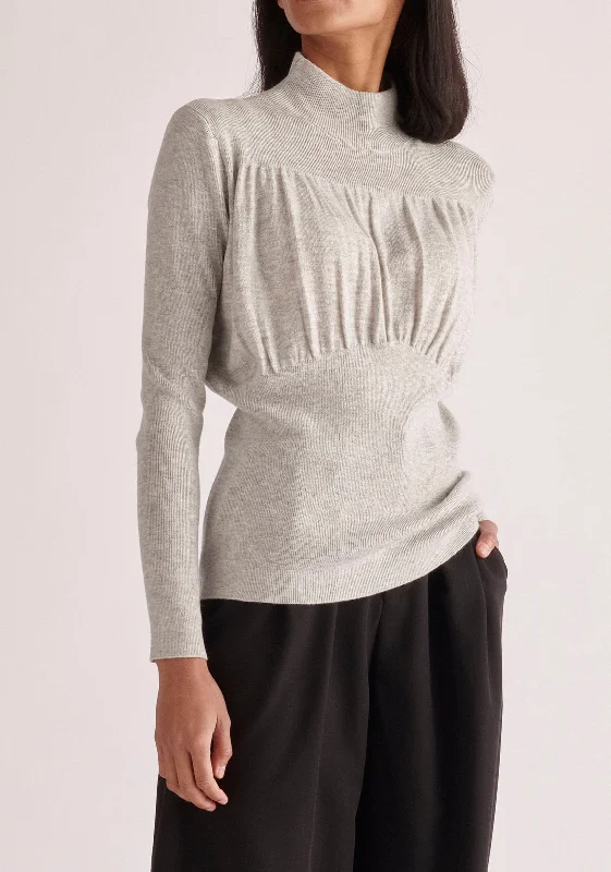 Ruched High Neck Knitted Top