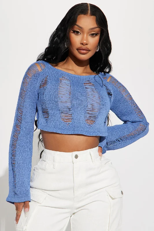 Sunday Special Distressed Sweater Top - Blue