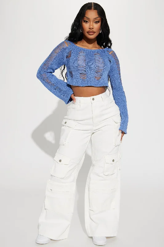 Sunday Special Distressed Sweater Top - Blue