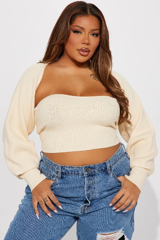 What I Want Shrug Cropped Sweater Set - Cream