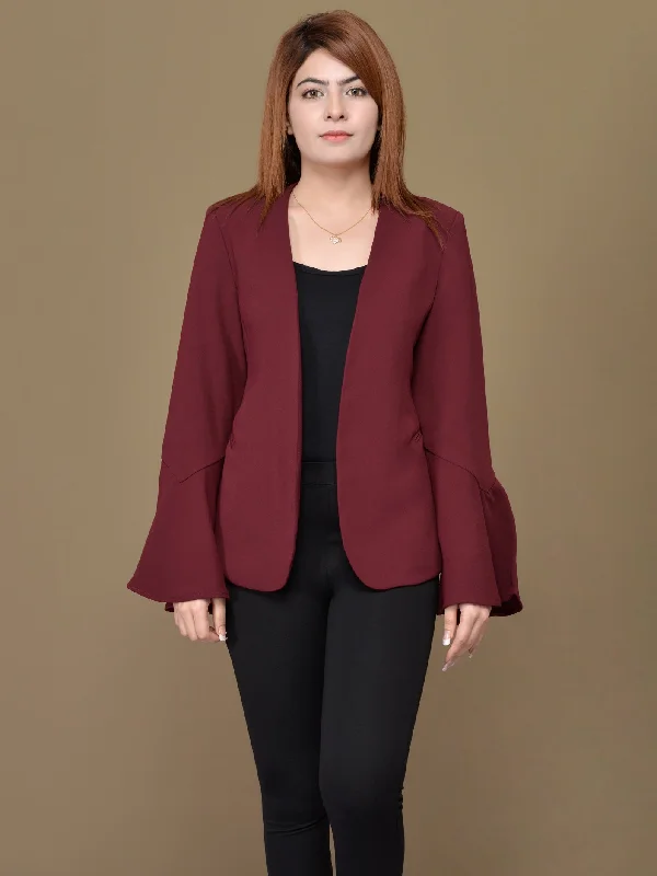 Ruffle Sleeved Coat - Maroon