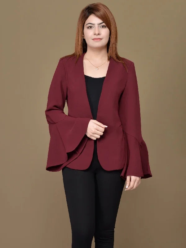 Ruffle Sleeved Coat - Maroon