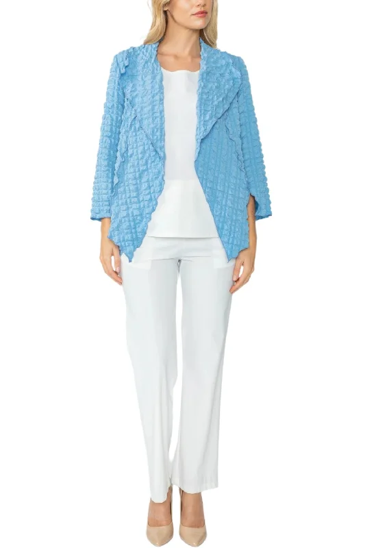 IC Collection Pucker Weave Open Front Jacket in Ocean - 3873J-OCN