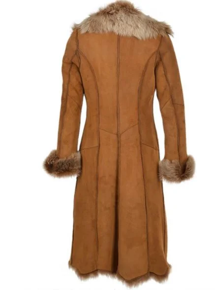 Novah Brown Suede Leather Fur Coat