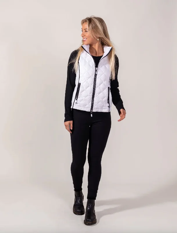 Quilted Contrast Trim Vest - White / Black