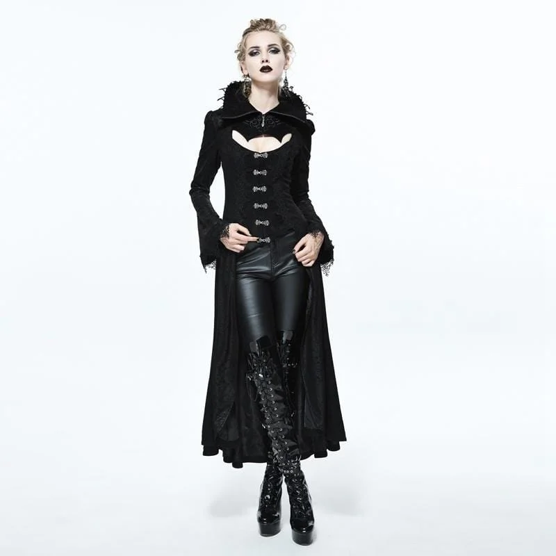 Women's Goth Frock Coat With Stand Up Collar