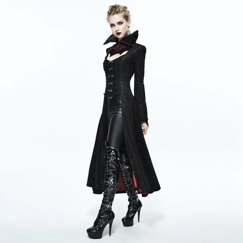 Women's Goth Frock Coat With Stand Up Collar