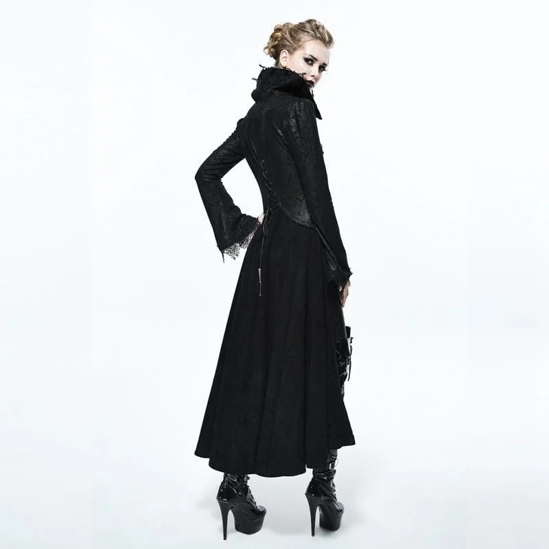 Women's Goth Frock Coat With Stand Up Collar