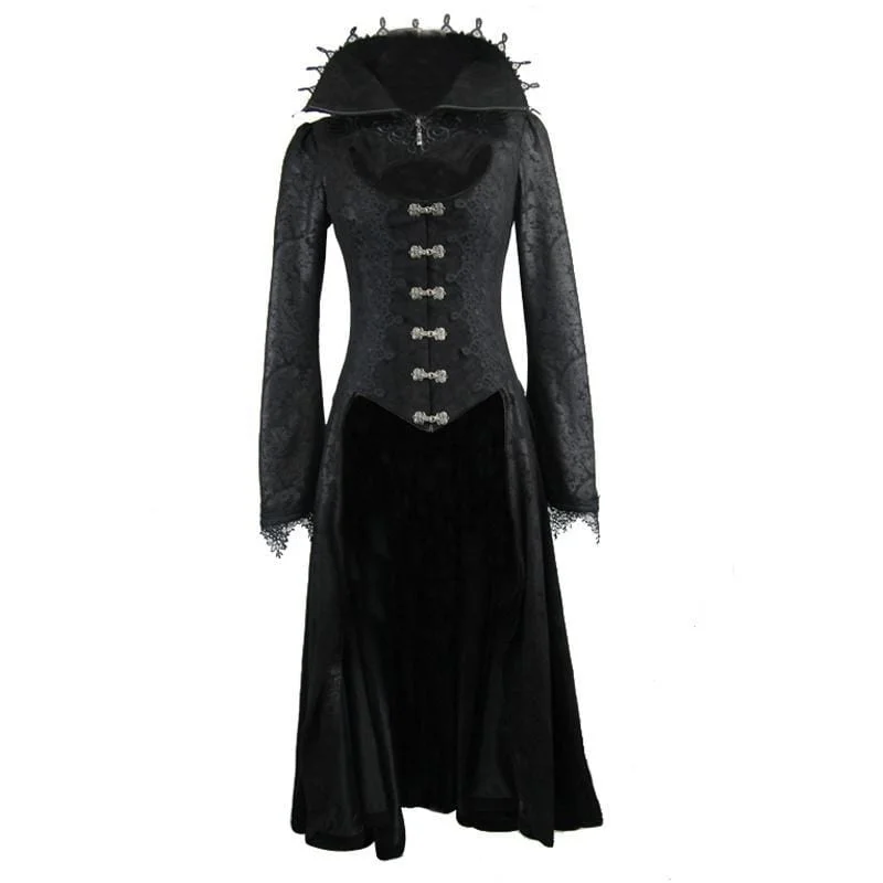 Women's Goth Frock Coat With Stand Up Collar