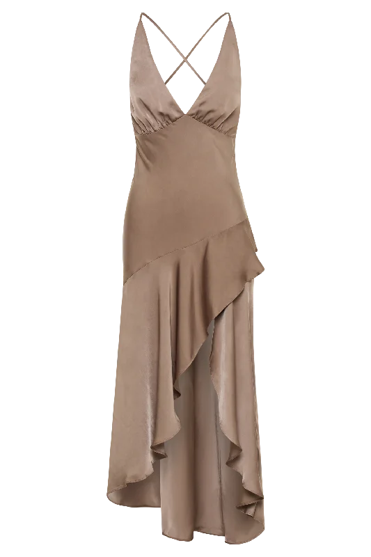 Casey Satin Midi Dress - Mocha