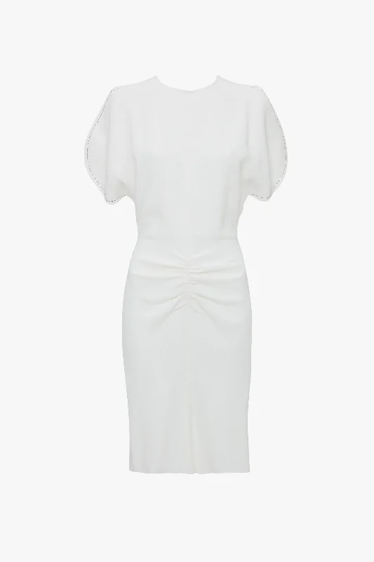 Exclusive Gathered Waist Mini Dress In Ivory