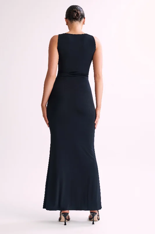 Tarna Sleeveless Slinky Maxi Dress - Black