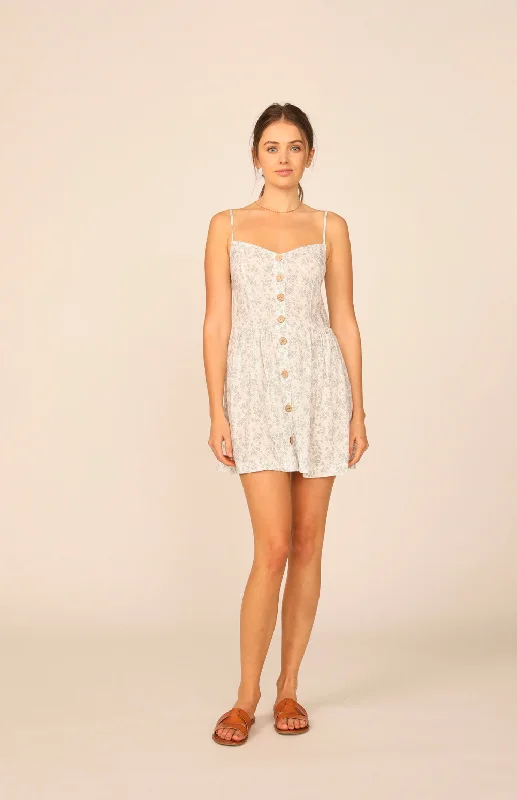 White/ Sage Floral Print Button Front Dress