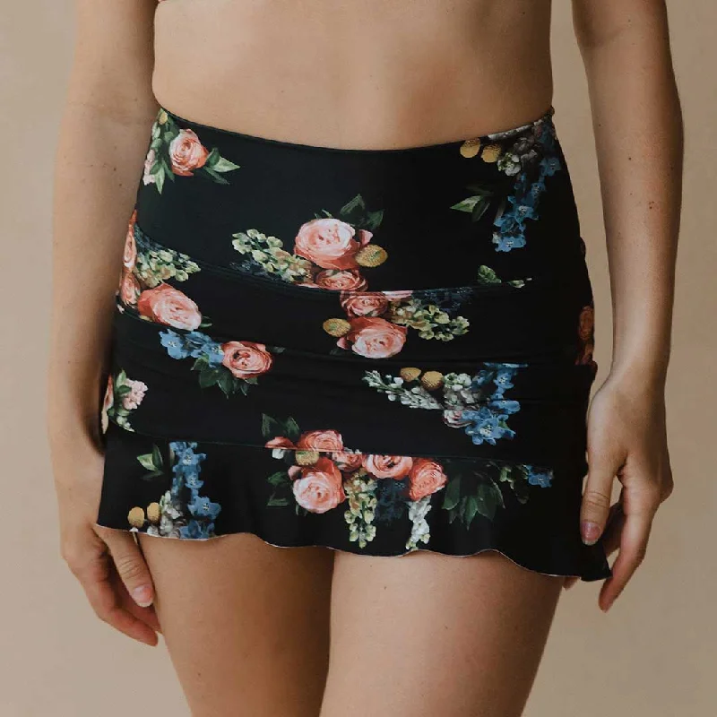 Rose Black High-Waisted Swim Skirt